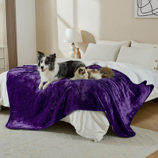 Waterproof Blanket for Bed Couch Sofa, Soft Liquid Pee Proof Pet Blanket for Dog Puppy Cat, Reversible Sherpa Fleece Furniture Protector (Dark Purple, 50X60 Inches)4