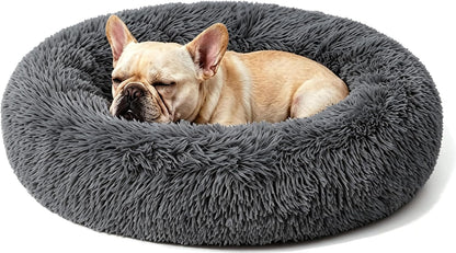 Calming Donut Dog and Cat Bed for Indoor Cats, Anti-Anxiety round Fluffy Soft Washable Small Pet Bed for Puppy and Kitten, Warming Comfortable Luxury Anti-Slip Waterproof Mute Base 20In Gray10