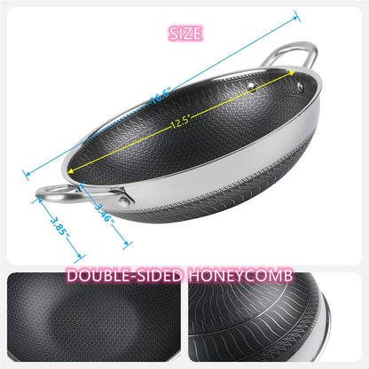12.5Inch Stirfry Pan with Coating Stainless Steel Wok Pan with Nonstick Coating,Frying Pans, Stay-Cool Handle,Works with Gas, Electric, Ceramic Furnace Stove,Suitable for Home , Outdoor Camping3