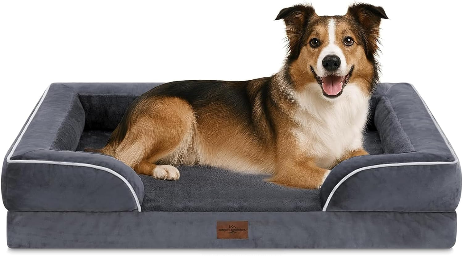 comfort-expression-orthopedic-dog-bed-for-extra-large-dogs-with-bolster-waterproof-dog-couch-bed-with-washable-cover-non-slip-bottom-supportive-egg-crate-foam-xl-pet-bed-42x30-inch
