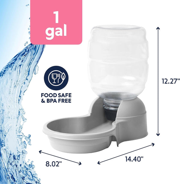Petmate Aspen Pet Lebistro Water Dispenser for Cats and Dogs, 1 Gal Size | Gravity Fed Reservoir, Reduces Daily Refills, USA Made, Wide Basin, Suits Multiple Pets Sharing One Feeding Area Each Day2