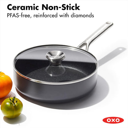 OXO Professional 3QT Saute Pan Jumbo Cooker with Lid, Hard Anodized Ceramic Nonstick Cookware Pfas-Free, Stainless Steel, Induction Suitable, Diamond Reinforced Coating Dishwasher and Oven Safe, Black2