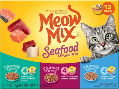 Meow Mix Seafood Favorites, Wet Food Variety Pack, 12 Cups9