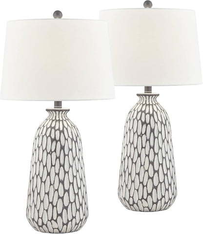 Philip 28 1/4" Tall Table Lamps Set of 2 Gray Wash Cottage Coastal Modern | White Living Room Bedroom House Bedside Nightstand Home Office Family Tapered Drum Shade2