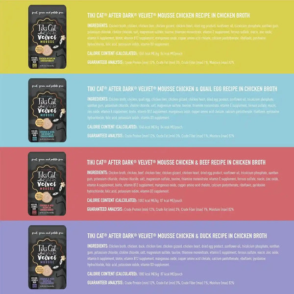 Tiki Cat after Dark Velvet Mousse Wet Cat Food, Variety Pack, 2.8 Oz. Pouch (Pack of 12)4