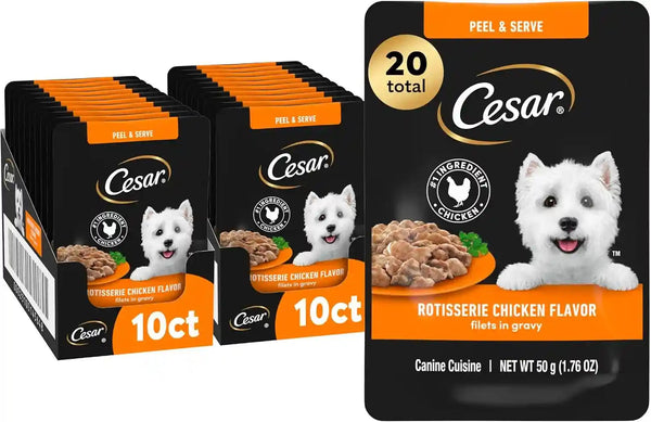Cesar Mini-Pouch Wet Dog Food, Filet Variety Pack, 1.76 Oz, 40 Count | 3 Flavors: Rotisserie Chicken, Filet Mignon, Wood-Grilled Chicken, Real Chicken or Beef, Easy Peel-And-Serve, Protein-Packed14