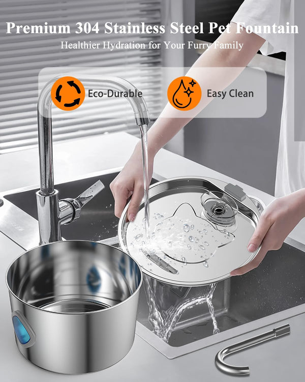 Cat Water Fountain Stainless Steel [3.2L/108Oz] Large Capacity Automatic Water Dispenser for Cats Indoor with 3 Filters Kit, LED Water Level Window, Easy to Clean, Ideal for Cats Dogs Multi-Pet Home4