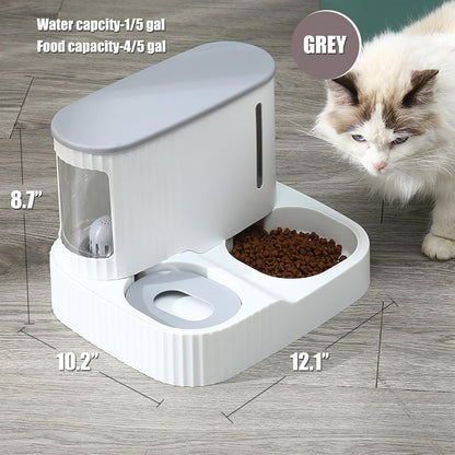 Cat Feeder and Water Dispenser,2 in 1 Gravity Automatic Bowl Auto Pet Dry Food Self Feeding Container Dishes Set for Dog Puppy Kitten Kit Set (Grey)7