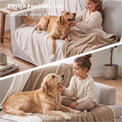 Waterproof Blanket for Dogs - Reversible Furniture Protector | TPU Leak-Proof Liner, Soft Velvet & Flannel Pet Throw, Machine Washable, for Couch and Bed, 52" X 82", Beige/Khaki5