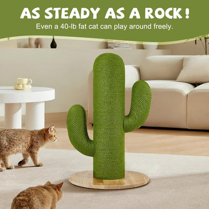 Cat Scratching Post with Solid Wood Base,39.37" Hx17.71 Lx17.71 W Tall Scratching Posts for Indoor Cats Adults,Cactus Thick Columns,Durable Lambswool and Jute,Large Scratcher Post (Large)2