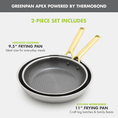 Hybrid 2 Piece (9.5" & 11") Stainless Steel & Ceramic Skillet Set | APEX Tri-Ply Pan, Pfas-Free Thermobond Nonstick, Induction & All Cooktop Compatible, Dishwasher & Oven Safe up to 850F, Gold4
