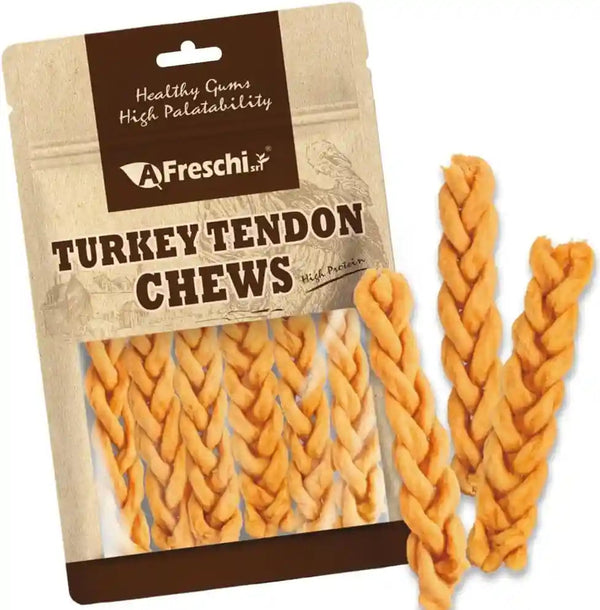 Afreschi Turkey Tendons Dog Treats, Braided Sticks, 3.5 Oz | Rawhide-Free Puppy Chews1