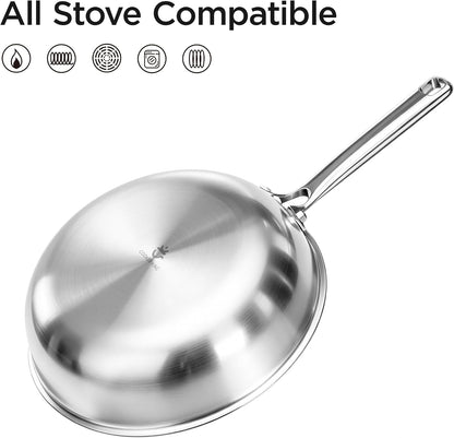 11" Wok Pan with Lid, Stainless Steel Deep Skillet for Stir-Fry | Non-Toxic Uncoated Cookware, Flat Bottom, Oven Safe, Induction Ready, Stay-Cool Handle, 3-Ply Stainless Steel Clad3
