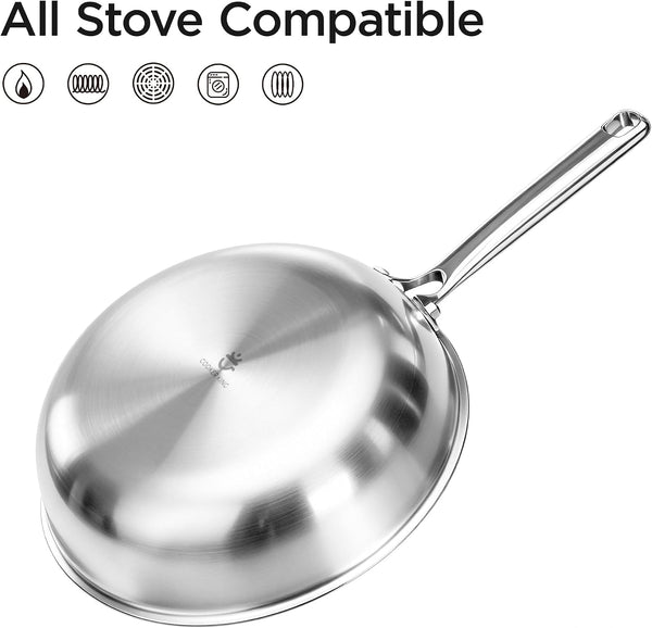 11" Wok Pan with Lid, Stainless Steel Deep Skillet for Stir-Fry | Non-Toxic Uncoated Cookware, Flat Bottom, Oven Safe, Induction Ready, Stay-Cool Handle, 3-Ply Stainless Steel Clad3