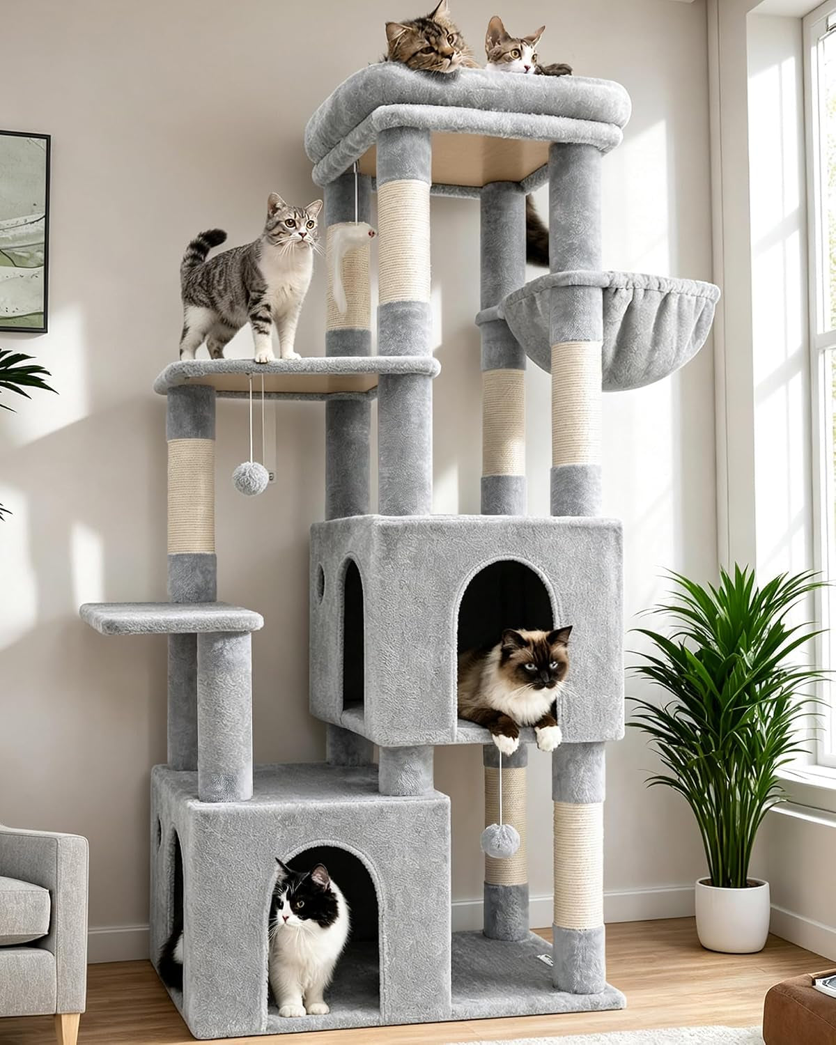 globlazer-cat-tower-for-indoor-cats-heavy-duty-cat-trees-for-large-adult-big-cats-maine-coon-cat-tree-tower-with-scratching-post-extra-large-top-perch-cat-condos-f61-dark-grey-61inch
