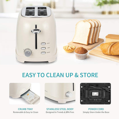 Toaster 2 Slice with Extra-Wide Slot for Toasting Bagels, Breads, Waffles & More, Stainless Steel Material with Removable Crumb Tray, 6 Browning Settings8