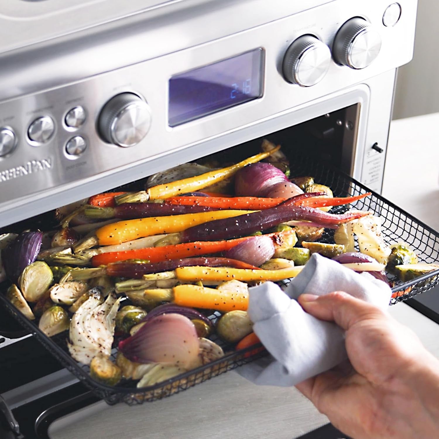 13-in-1-elite-countertop-convection-oven-and-air-fryer-pfoa-and-pfas-free-ceramic-tray-and-pizza-pan-adjustable-racks-multifunction-presets-toaster-bake-broil-roast-stainless-steel