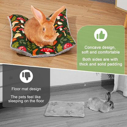 15"X14" Soft Plush Rabbit Bed Washable Cuddle Mat for Small Pets | Reversible Bunny Napping Cushion with Thicker Padding and Floral Designs for Comfortable Rest in Cages2