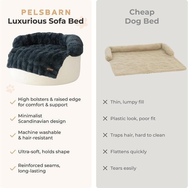 Pelsbarn Dog Bed for Couch, Luxurious Sofa Bed for Dogs with Non-Slip Oxford Bottom - Faux Rabbit Fur with Removable Cover, Large, Gray - 33X33 In6