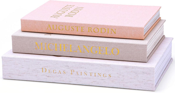 3 Pack Linen Decorative Books for Home Decor Coffee Table Book Boxes | Modern Linen, Ivory, Pink Tones with Hollow Design Chic Storage Box Keepsakes in 3 Sizes for Gifts, Shelves, Living Rooms1