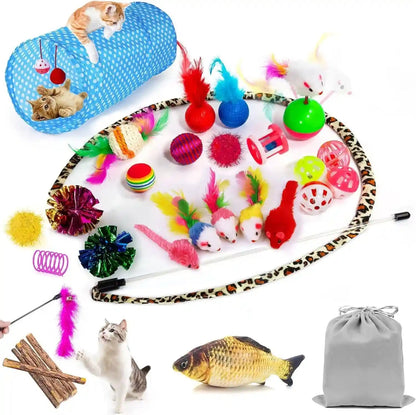AILUKI 35PCS Cat Toys Variety Pack for Indoor Cats, Kitten Toys Set with Collapsible Cat Tunnel, Feather Wand, Plush Mice, Crinkle Balls & Interactive Cat Toys Bundle Storage Bag1