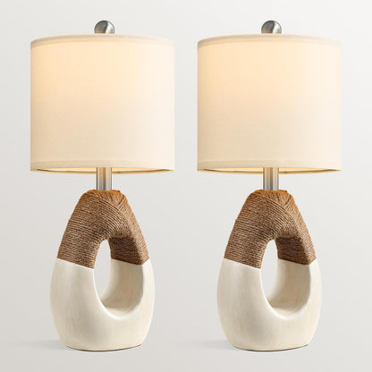 19'' Small Boho Table Lamps for Bedroom Set of 2, Farmhouse Rattan Bedroom Lamps for Living Room Rustic Home Decor, Nightstand Bedside Lamps for Sofa Table Entry Way, Suitable for Small Places8