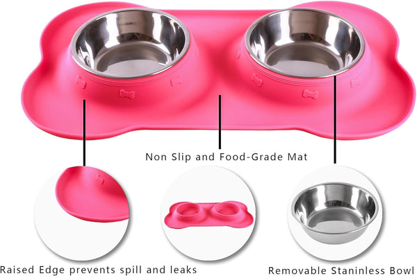 Hubulk Pet Dog Bowls 2 Stainless Steel Dog Bowl with No Spill Non-Skid Silicone Mat + Pet Food Scoop Water and Food Feeder Bowls for Feeding Small Medium Large Dogs Cats Puppies (S, Pink)3