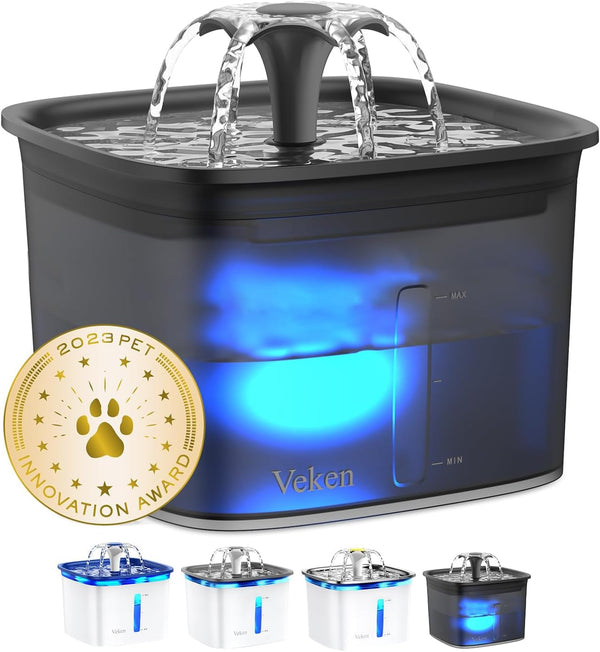 Veken Innovation Award Winner 95Oz/2.8L Cat Water Fountain | Automatic Pet Fountain Dog Water Dispenser with Replacement Filters & Silicone Mat, Gift for Cats, Dogs, Multiple Pets (Grey)12