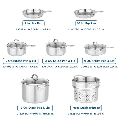 Viking Artisan 3-Ply Stainless Steel 11-Piece Cookware Set with Vented Glass Lids, Fry Pans, Saucepans, Saute Pan, Stock Pot with Strainer Insert, Oven Safe up to 600F4