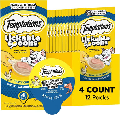 Temptations Lickable Spoons Wet Cat Treats, Variety Pack, 24 Count | Two Irresistible Flavors per Spoon, Mess-Free Creamy Puree, Hand-Feed for Bonding, Use as Treat or Food Topper, Adult Cats18