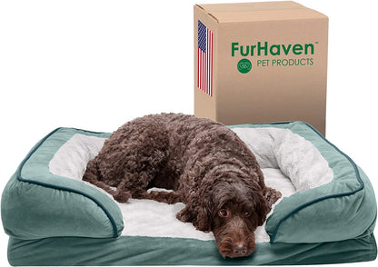 Furhaven Cooling Gel Dog Bed for Large Dogs, Perfect Comfort Sofa Bed with Cool Gel-Top Foam with a Solid Orthopedic Foam Base for Joint Support, Washable Cover, Jumbo XL, Plush & Velvet, Granite Gray17