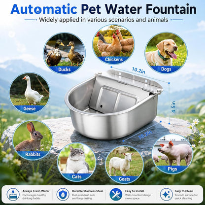 BWOGUE Automatic Water Dispenser for Dogs,1Gal Outdoor Automatic Water Bowl | Outdoor Dog Water Dispenser with Float Valve, Stainless Steel Bowl, 1/2 in & 3/4 in Faucet Fit, Wall/Ground Use,Dogs,Chickens7