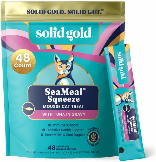 Solid Gold Lickable Cat Treats - Limited Ingredient Chicken Seameal™ Squeezable Healthy Cat Treats for Indoor Cats - Snack & Topper Squeeze Ups for Cats W/Seaweed for Gut & Immune Support - 3Oz/30Ct11