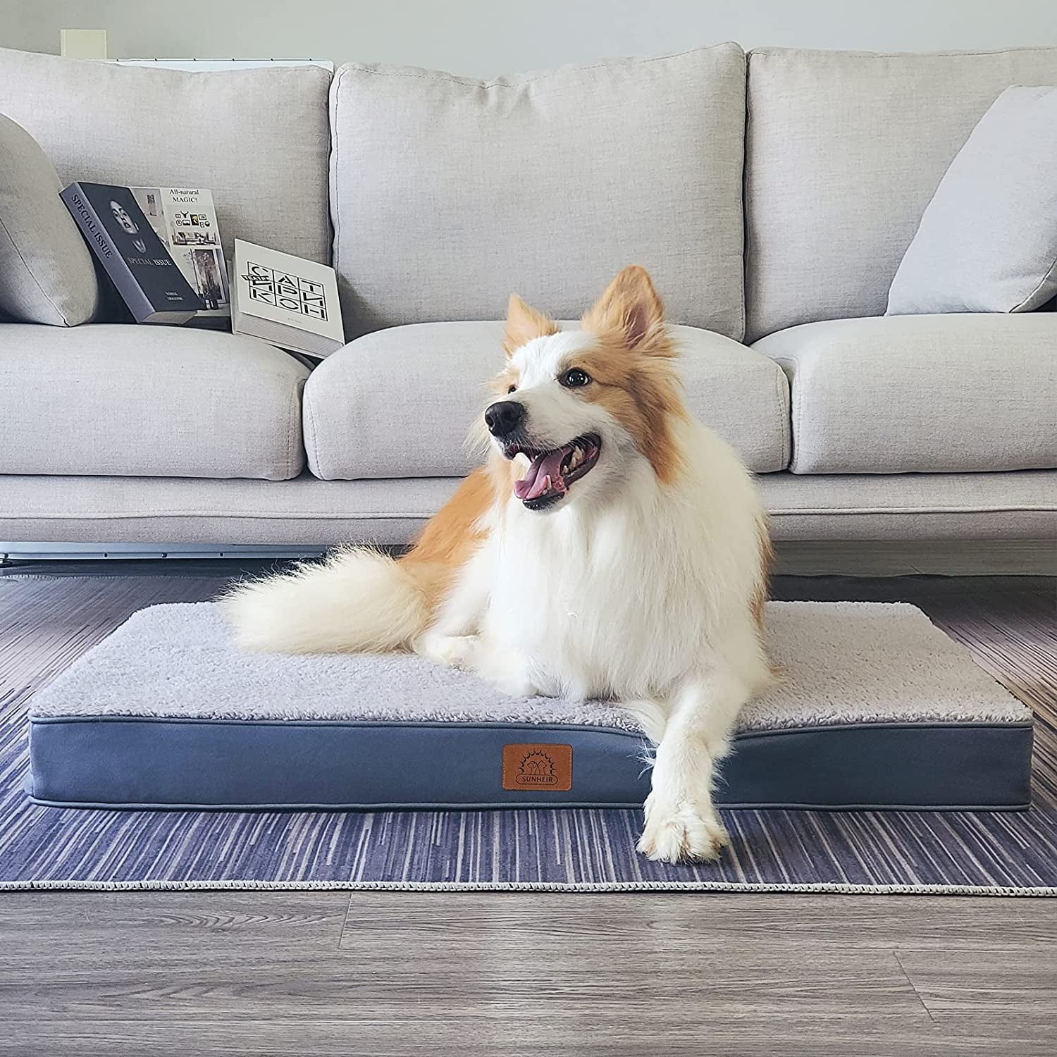 sunheir-orthopedic-dog-bed-for-large-dogs-big-waterproof-dog-crate-bed-with-removable-washable-cover-egg-crate-foam-support-anti-slip-bottom-deluxe-plush-pet-bed-mat-grey