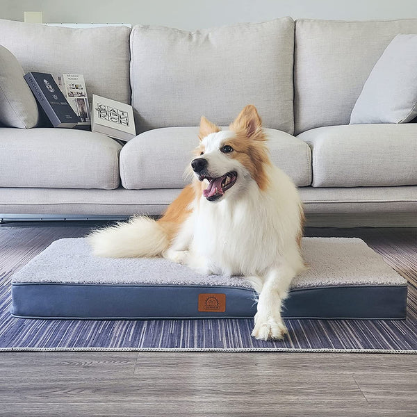 Sunheir Orthopedic Dog Bed for Large Dogs - Big Waterproof Dog Crate Bed with Removable Washable Cover, Egg Crate Foam Support, Anti-Slip Bottom, Deluxe Plush Pet Bed Mat (Grey)5