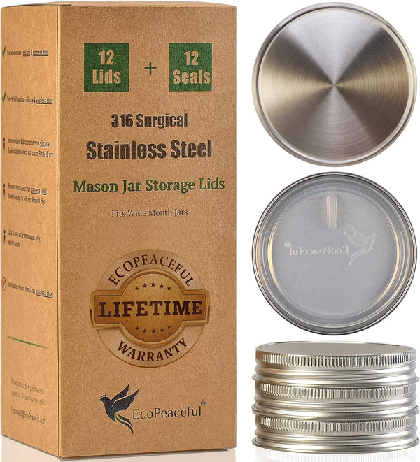 316 Surgical Stainless Steel Mason Jar Lids WIDE Mouth - Rust-Proof, Airtight, Leak-Proof, Bpa-Free, Pvc-Free, Vegan, Reusable - Not for Canning1