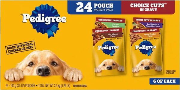 Pedigree Choice Cuts Wet Dog Food Pouch, Protein Variety, 3.5 Oz, 30 Count | Beef, Chicken & Filet Mignon, No Added Sugars or Artificial Flavors, 36 Vitamins & Minerals, 50%+ Water, Complete & Balanced21