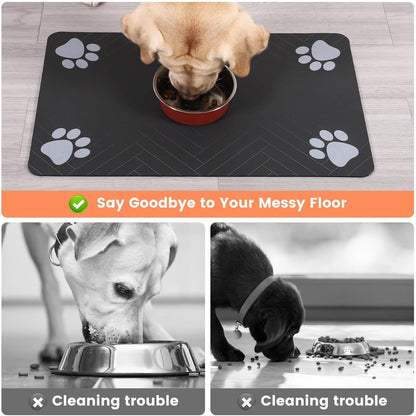 Pet Feeding Mat-Absorbent Pet Placemat for Food and Water Bowl, with Waterproof Rubber Backing, Quick Dry Water Dispenser Mat for Dog and Cat (20"X12", Striped Dark Gray)3