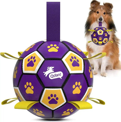 QDAN Dog Toys Dog Balls, 6 Inch Dog Soccer Ball with Straps, Herding Balls | Dog Birthday Toy, Balls for 20-40Lbs Dogs, Outdoor Puppy Toys to Keep Them Busy, Interactive Toy for Tug, Pool Water Toy Ball18