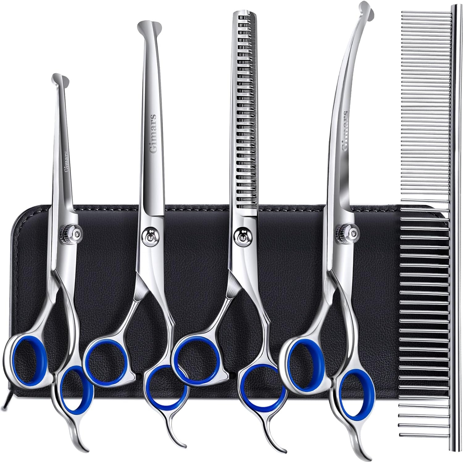gimars-titanium-coated-professional-6-in-1-4cr-stainless-steel-dog-grooming-scissors-with-safety-round-tip-heavy-duty-pet-grooming-scissor-for-dogs-cats-and-other-animals