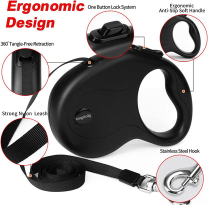 Enrgticdg 16Ft Retractable Dog Leash,Light Weight Leash for Small to Medium Dogs/Cats up to 50Lbs,Stainless Steel Spring Strong Nylon Tape, Tangle Free, One-Handed Brake.(Black)4