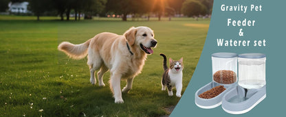 MOLOPARTY Automatic Dog Cat Feeder and Water Dispenser Gravity Food Feeder and Waterer Set with Pet Food Bowl for Small Medium Dog Puppy Kitten, Large Capacity 1 (Pet Feeder and Waterer Set)7