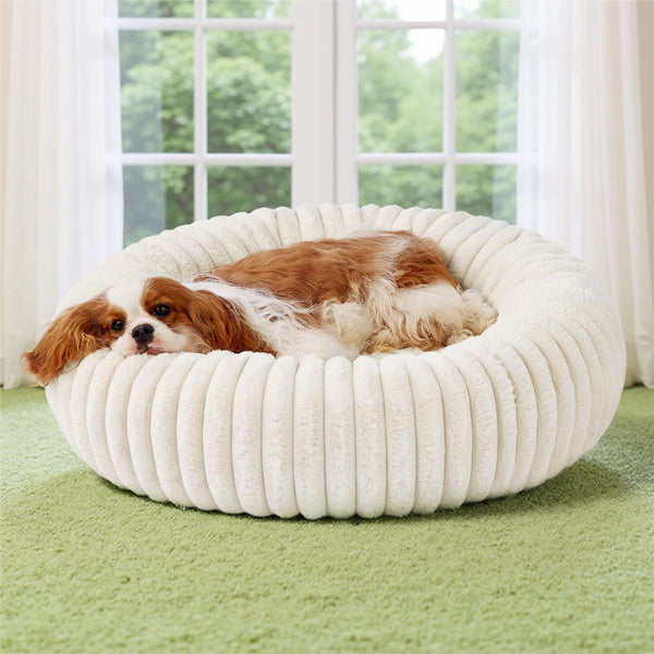 Bedsure Comfyfleece™ Donut Large Dog Bed - Washable Faux Fur with Corduroy Fleece & anti Slip Bottom, round Pet Bed with Removable Cover, Camel Brown, 36X36X8 Inches | 36X36X8In,Calming round Pet Bed,Support Plush , with Removable Corduroy Fleece for Big Dog,Anti Slip Bottom,Camel Brown24