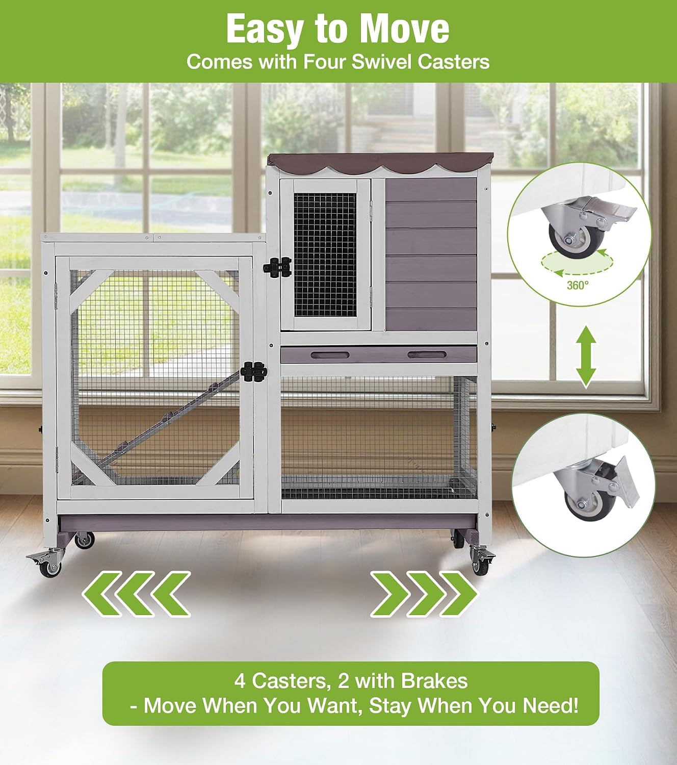 gutinneen-wooden-duplex-rabbit-cage-on-wheels-with-chew-proof-ramp-grey-4-mobile-swivel-casters-2-story-design-waterproof-rain-cover-5-access-doors-2-sliding-trays