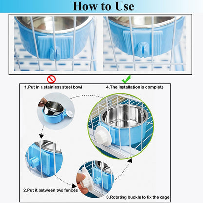 Mechpia 2 Pieces Crate Dog Bowl, Removable Stainless Steel Pet Kennel Hanging Food Water Feeder Bowl Cage Coop Cup for Puppy Medium Dog Cat Rabbit Ferret Bird (Blue,Green)5