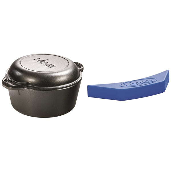 Cast Iron Serving Pot Cast Iron Double Dutch Oven, 5-Quart & ASAHH31 Silicone Assist Handle Holder, Blue, 5.5" X 2", Pack of 11