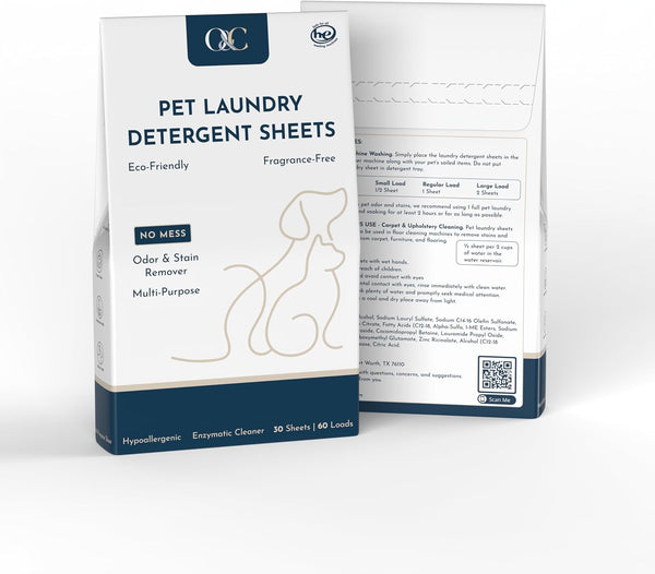 O&C Pet Laundry Detergent Sheets – Enzyme-Powered Odor & Stain Remover for Dogs & Cats | Eliminates Pet Urine, Dander & Body Oils | Mess-Free, HE Compatible | 60 Loads5