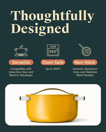 Caraway Non-Stick Ceramic Dutch Oven Pot with Lid (6.5 Qt, 10.5") | Non-Toxic, PTFE and PFOA Free, Safe and Compatible with All Stovetops (Gas, Electric and Induction), Marigold3