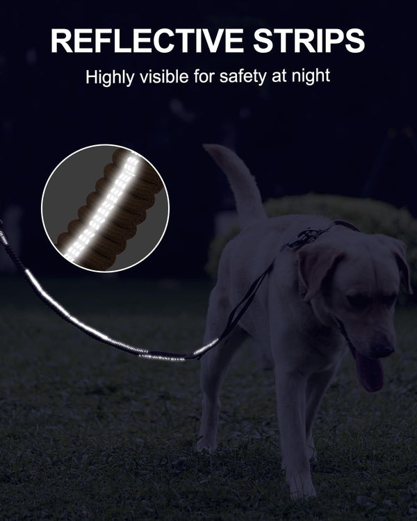 Joytale Tactical Bungee Dog Leash, Shock Absorbing No Pull, Coyote Brown | for Large Dogs That Pull, 2 Padded Handles for Control, Car Seatbelt Clip, Reflective for Night Safety, Metal Frog Clip6