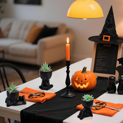 3 Pack Fake Plants in Black Pots for Bathroom Living Room Decor | Unique Black Human-Shaped Pot，Cute Fake Succulents Plants，Perfect for Black Desk Shelf Bedroom Halloween Decor，Fresh All Year6